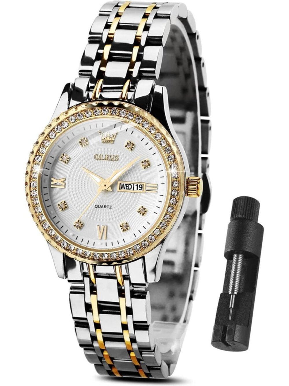 Womens Silver Gold Diamond Stainless Steel Luxury Ladies Waterproof Writs Watch